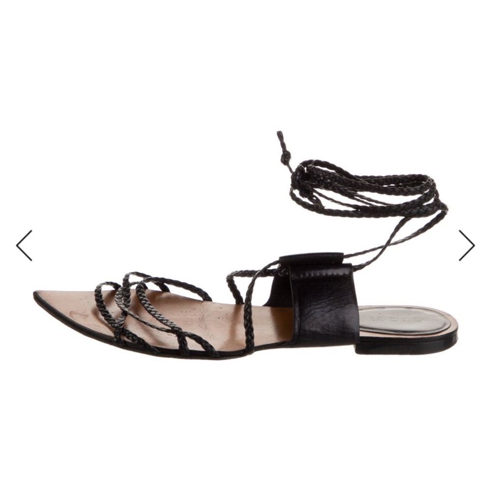 Gucci Black Braided Leather Lace-Up Flat Sandal SZ 6/36 - Picture 2 of 4